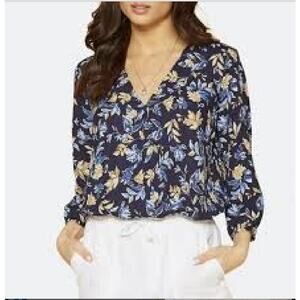 Anthropologie Pleione Womens M Blue Floral Lightweight Bodysuit Blouse Top NWT